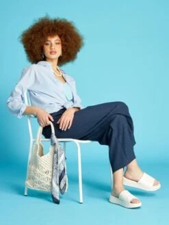 Pantalón Ancho De Punto Con Relieve - Azul Oscuro -Zalaris Tienda pantalon ancho de punto con relieve azul oscuro anc95 1 frb2