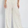 Pantalón Ancho De Punto De Crepé Estampado - BLANCO -Zalaris Tienda pantalon ancho de punto de crepe estampado blanco ahq31 1 frb1