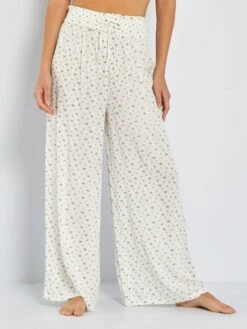 Pantalón Ancho De Punto De Crepé Estampado - BLANCO