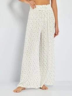 Pantalón Ancho De Punto De Crepé Estampado - BLANCO -Zalaris Tienda pantalon ancho de punto de crepe estampado blanco ahq31 1 frb3
