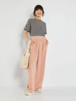 Pantalón Ancho De Punto De Crepé 'JDY' - ROSA