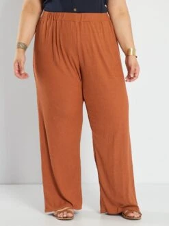 Pantalón Ancho De Punto De Crepé - MARRON