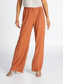 Pantalón Ancho De Punto Gofrado - MARRON