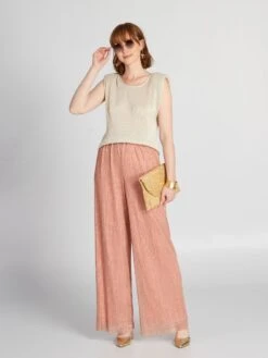 Pantalón Ancho De Punto Irisado - ROSA