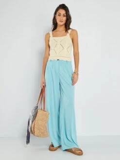 Pantalón Ancho De Talle Alto - AZUL