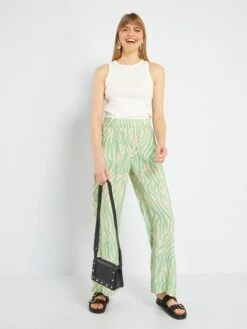 Pantalón Ancho De Talle Alto 'JDY' - BEIGE/VERDE -Zalaris Tienda pantalon ancho de talle alto jdy beigeverde aim26 2 frb2