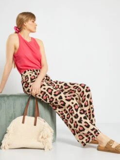 Pantalón Ancho De Talle Alto 'JDY' - ROSA -Zalaris Tienda pantalon ancho de talle alto jdy rosa aim11 1 frb2