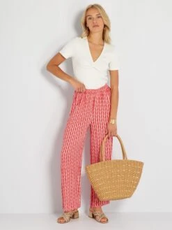 Pantalón Ancho De Talle Alto - ROJO