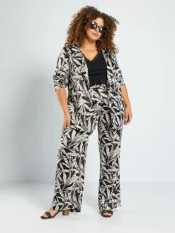 Pantalón Ancho Estampado - NEGRO -Zalaris Tienda pantalon ancho estampado negro aet70 1 frb2