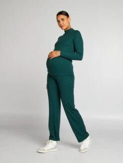 Pantalón Ancho Premamá De Punto De Canalé - VERDE -Zalaris Tienda pantalon ancho premama de punto de canale verde ajo65 3 frb2