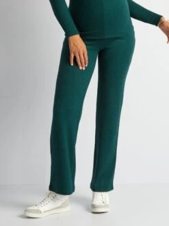 Pantalón Ancho Premamá De Punto De Canalé - VERDE -Zalaris Tienda pantalon ancho premama de punto de canale verde ajo65 3 frb5