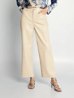 Pantalón De Material Sintético - Beige
