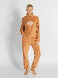 Pantalón De Pijama De Tejido Polar - MARRÓN TOSTADO -Zalaris Tienda pantalon de pijama de tejido polar marron tostado ary41 1 frb4