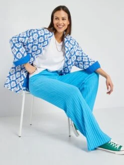 Pantalón De Punto De Canalé - AZUL