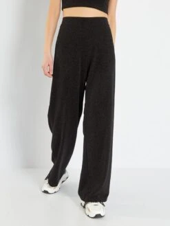 Pantalón De Talle Alto De Punto Irisado - NEGRO