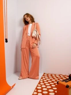 Pantalón De Talle Alto Satinado - NARANJA