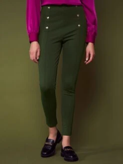 Pantalón De Tiro Alto Con Botones De Fantasía - Verde