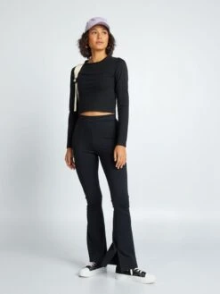 Pantalón Flare Bootcut Con Aberturas - Negro