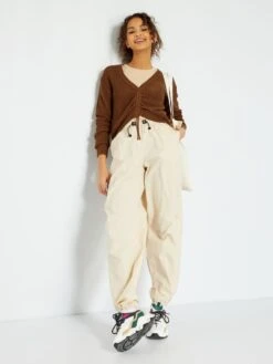 Pantalón Parachute De Nailon - BEIGE