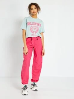 Pantalón Parachute De Nailon - ROSA