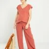 Pantalón Premamá De Gasa De Algodón - ROJO -Zalaris Tienda pantalon premama de gasa de algodon rojo aei83 2 frb1