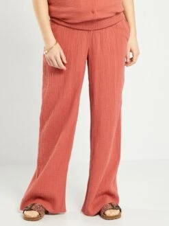 Pantalón Premamá De Gasa De Algodón - ROJO -Zalaris Tienda pantalon premama de gasa de algodon rojo aei83 2 frb2