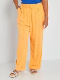 Pantalón Recto De Lino - Naranja Albaricoque