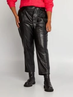 Pantalón Recto De Material Sintético - Negro