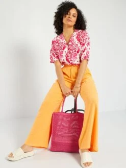 Pantalón Recto De Talle Alto - Naranja Albaricoque