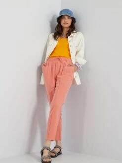 Pantalón Regular De Sarga Tipo Jogging - NARANJA