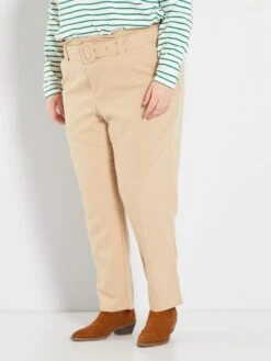 Pantalón Tapered Con Cintura Ancha - BEIGE -Zalaris Tienda pantalon tapered con cintura ancha beige zi669 1 frb3