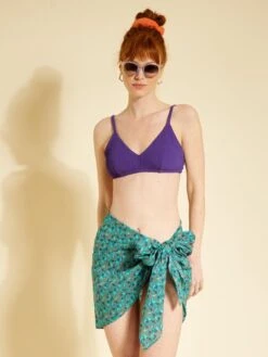 Pareo Corto Anudable Con Estampado De Flores - VERDE