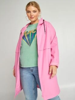 Parka Larga Con Capucha Impermeable - ROSA