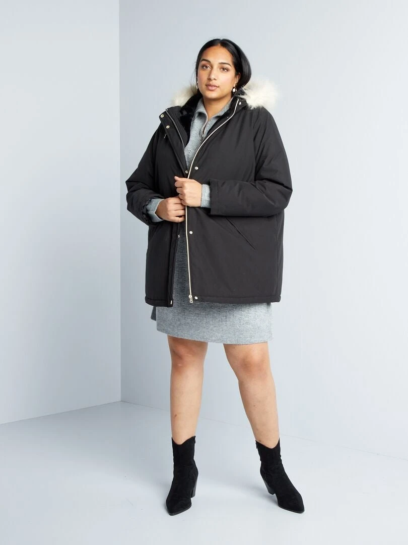 Parka Larga Con Capucha - Negro 3 Parka Larga Con Capucha - Negro