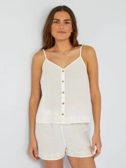 Pijama Corto De Algodón Ligero 2 Piezas - BLANCO -Zalaris Tienda pijama corto de algodon ligero 2 piezas blanco ahq26 1 frb4