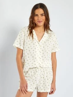 Pijama Corto De Gasa De Algodón - BLANCO