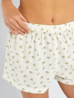 Pijama Corto De Gasa De Algodón - BLANCO -Zalaris Tienda pijama corto de gasa de algodon blanco ahq30 1 frb4