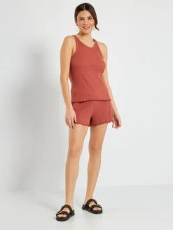 Pijama Corto De Punto Pointelle - 2 Piezas - ROJO -Zalaris Tienda pijama corto de punto pointelle 2 piezas rojo zr670 2 frb4