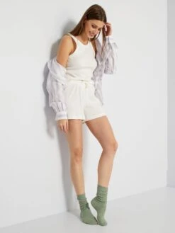 Pijama Corto Short + Camiseta Sin Mangas - 2 Piezas - BLANCO