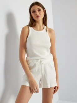 Pijama Corto Short + Camiseta Sin Mangas - 2 Piezas - BLANCO -Zalaris Tienda pijama corto short camiseta sin mangas 2 piezas blanco zr912 2 frb4