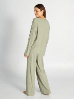 Pijama De Canalé Con Camiseta + Pantalón - 2 Piezas - SOMBRA VERDE -Zalaris Tienda pijama de canale con camiseta pantalon 2 piezas sombra verde aqx80 2 frb2