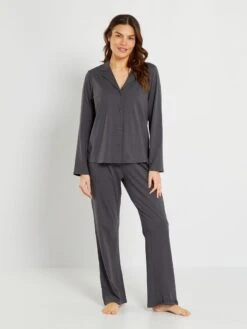 Pijama De Punto - 2 Piezas - Gris Oscuro