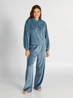 Pijama De Terciopelo Y Canalé - 2 Piezas - Azul Gris -Zalaris Tienda pijama de terciopelo y canale 2 piezas azul gris arg16 1 frb3