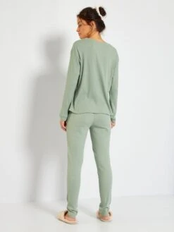 Pijama Largo De Punto De Canalé - VERDE -Zalaris Tienda pijama largo de punto de canale verde zm303 1 frb4