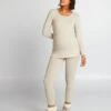 Pijama Largo De Punto Suave - 2 Piezas - BEIGE -Zalaris Tienda pijama largo de punto suave 2 piezas beige ajo90 2 frb1