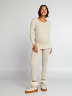 Pijama Largo De Punto Suave - 2 Piezas - BEIGE -Zalaris Tienda pijama largo de punto suave 2 piezas beige ajo90 2 frb4