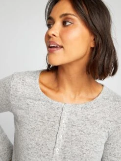 Pijama Largo De Punto Suave - 2 Piezas - GRIS -Zalaris Tienda pijama largo de punto suave 2 piezas gris ajo90 1 frb5