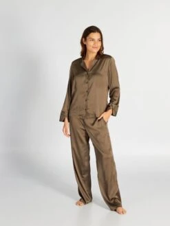 Pijama Largo Satinado - 2 Piezas - BANDA -Zalaris Tienda pijama largo satinado 2 piezas banda arl76 1 frb4