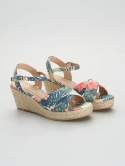 Sandalias Con Cuña Estampadas - VERDE -Zalaris Tienda sandalias con cuna estampadas verde alg38 1 frb2