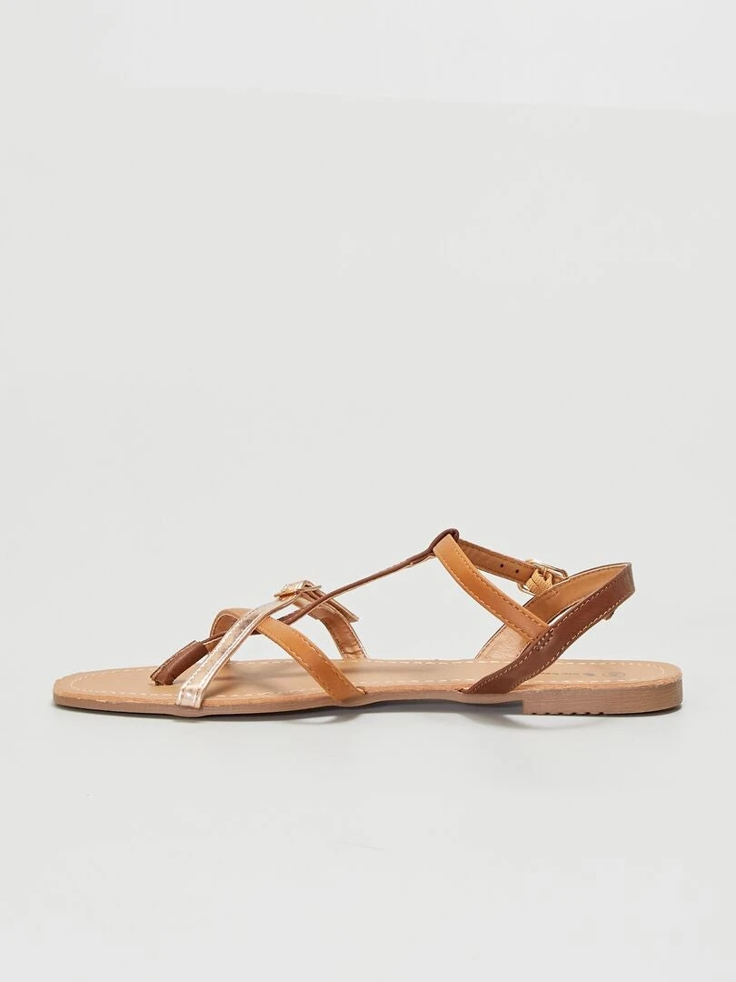 Sandalias Planas Con Tiras Efecto Chancla - MARRON 6 Sandalias Planas Con Tiras Efecto Chancla - MARRON - Imagen 4